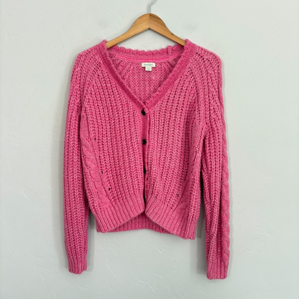 Sundance Knit Cardigan Women Size Small Pink Chunky Long Sleeve - Picture 1 of 11